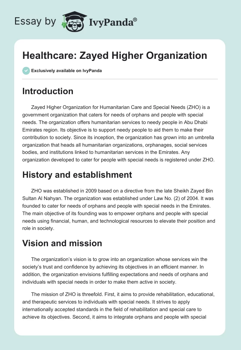 Healthcare: Zayed Higher Organization. Page 1