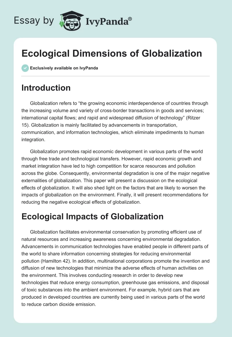 Ecological Dimensions of Globalization. Page 1