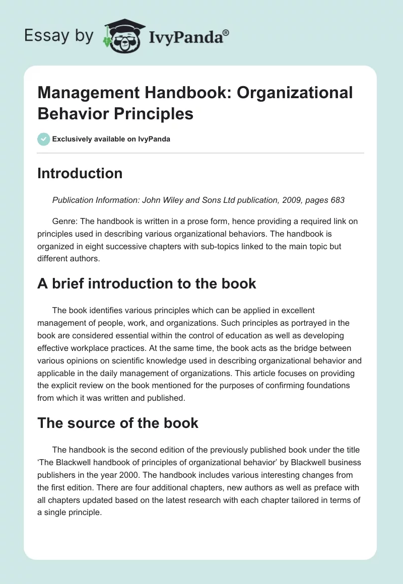 Management Handbook: Organizational Behavior Principles. Page 1