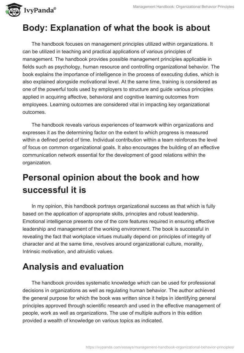 Management Handbook: Organizational Behavior Principles. Page 2