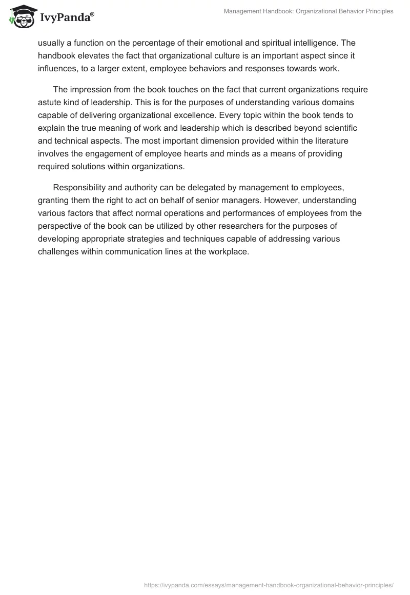 Management Handbook: Organizational Behavior Principles. Page 4
