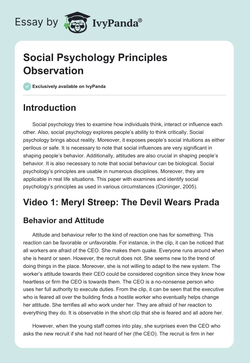 Social Psychology Principles Observation. Page 1