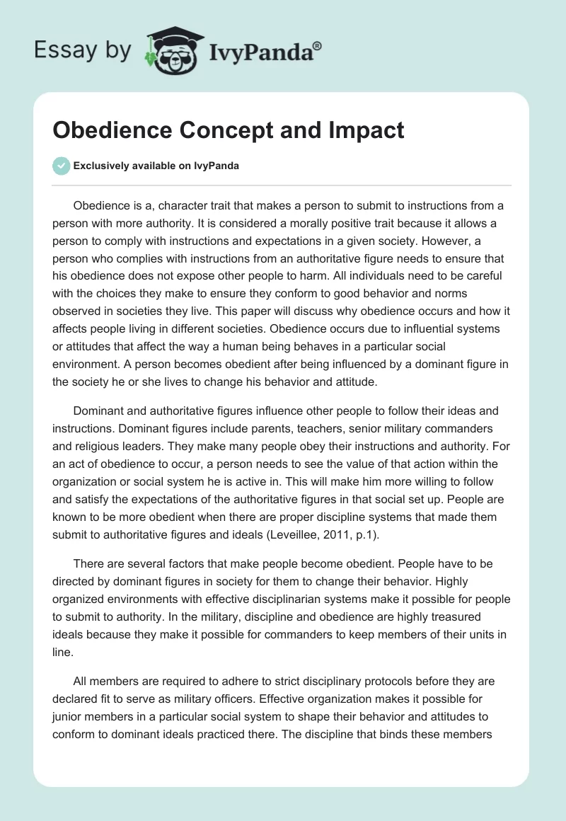 Obedience Concept and Impact. Page 1