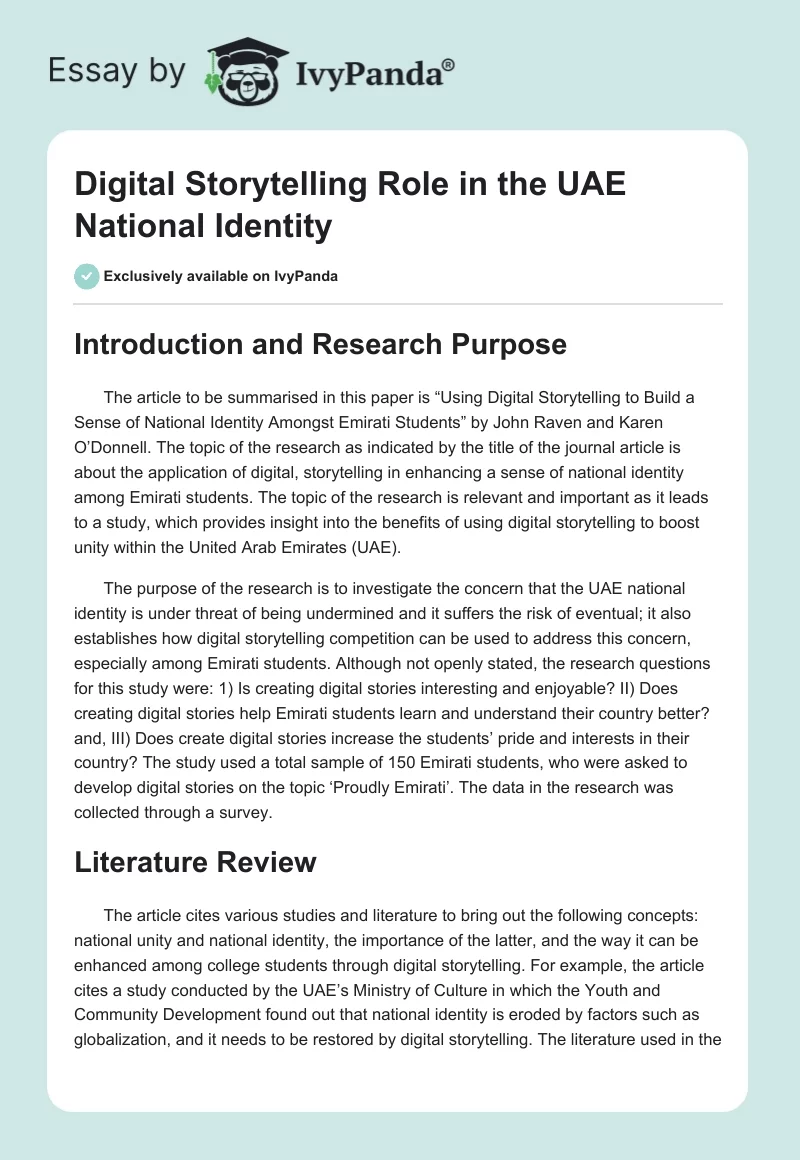 Digital Storytelling Role in the UAE National Identity. Page 1