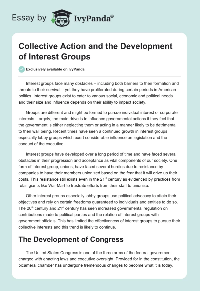 Collective Action and the Development of Interest Groups. Page 1