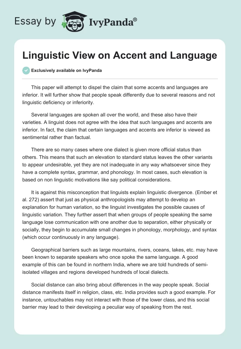 Linguistic View on Accent and Language. Page 1