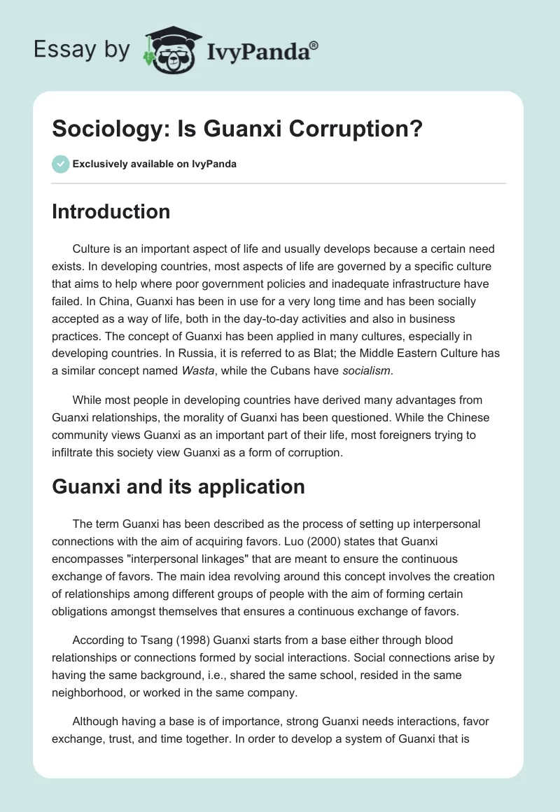 Sociology: Is Guanxi Corruption?. Page 1
