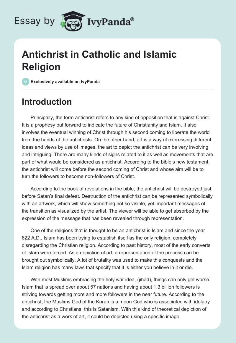 Antichrist in Catholic and Islamic Religion. Page 1