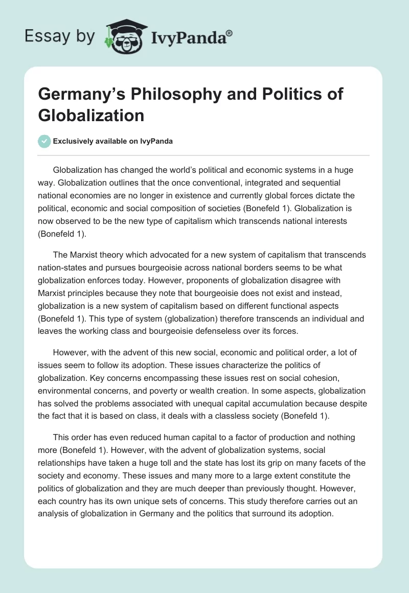 Germany’s Philosophy and Politics of Globalization. Page 1