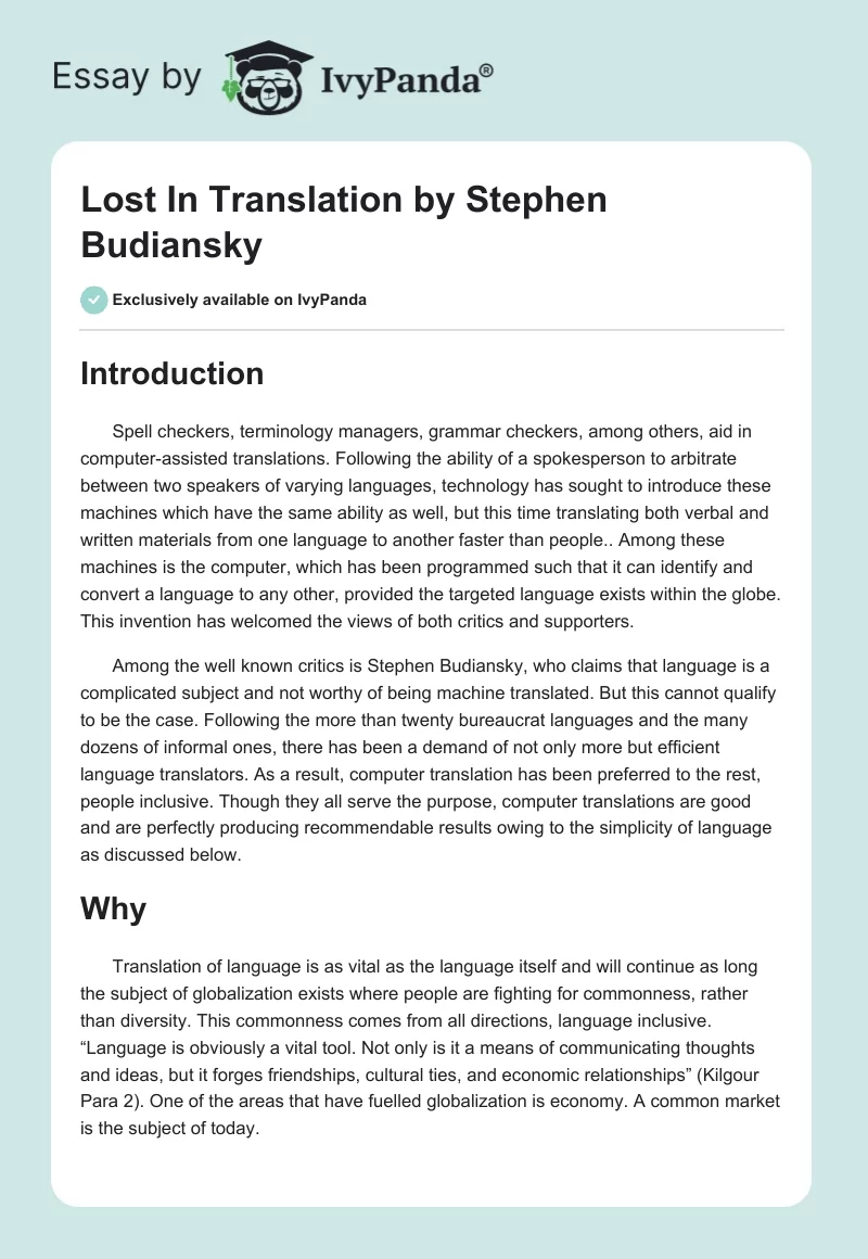 "Lost In Translation" by Stephen Budiansky. Page 1