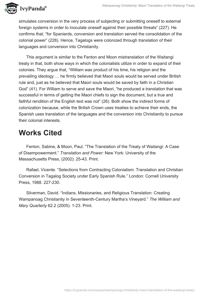 Wampanoag Christianity: Maori Translation of the Waitangi Treaty. Page 3