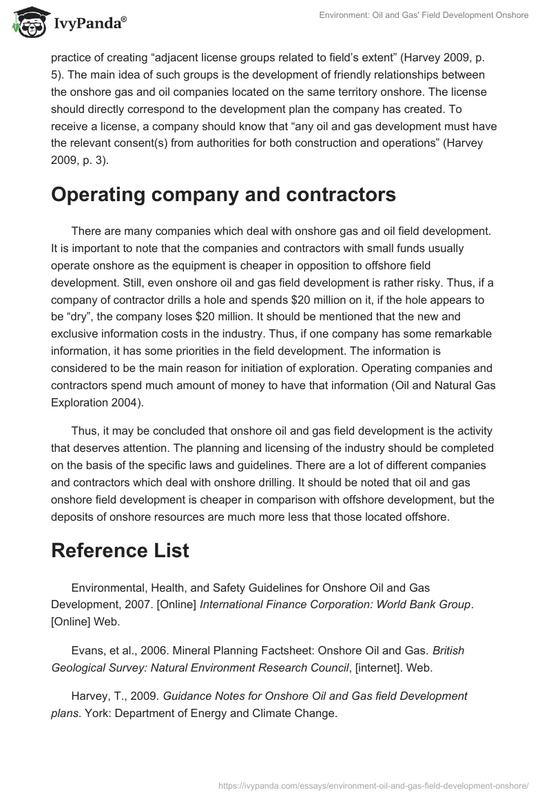 Environment: Oil and Gas' Field Development Onshore. Page 2