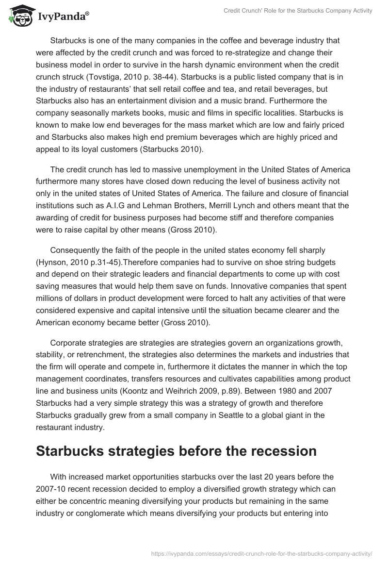 Credit Crunch' Role for the Starbucks Company Activity. Page 2