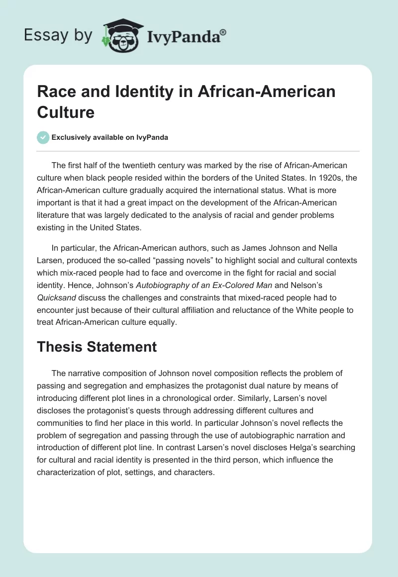 Race and Identity in African-American Culture. Page 1