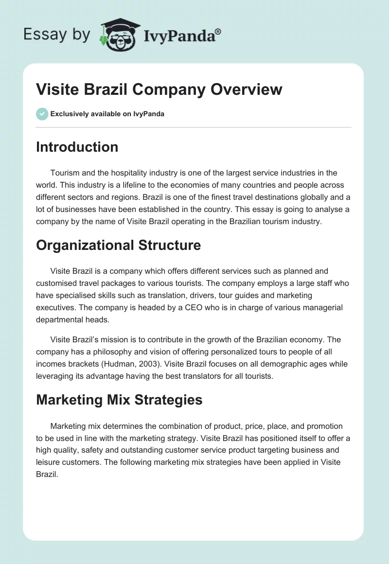 Visite Brazil Company Overview. Page 1