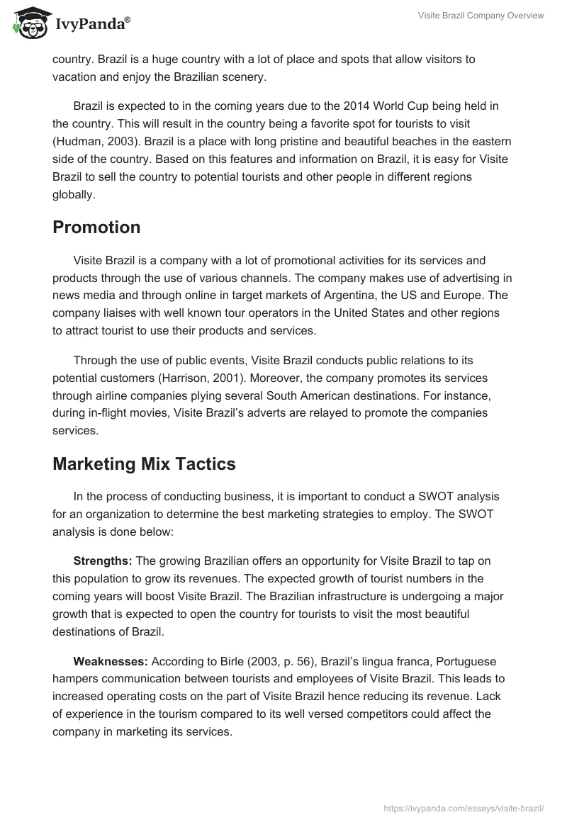 Visite Brazil Company Overview. Page 3