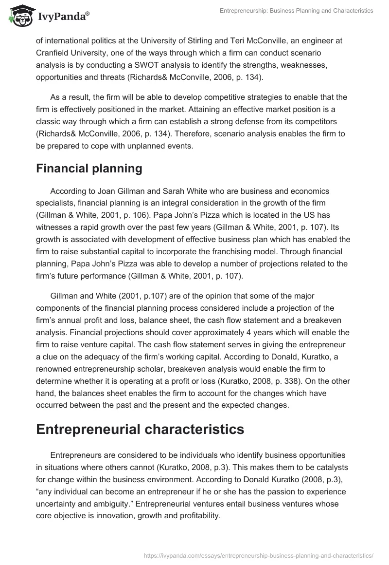 Entrepreneurship: Business Planning and Characteristics. Page 5