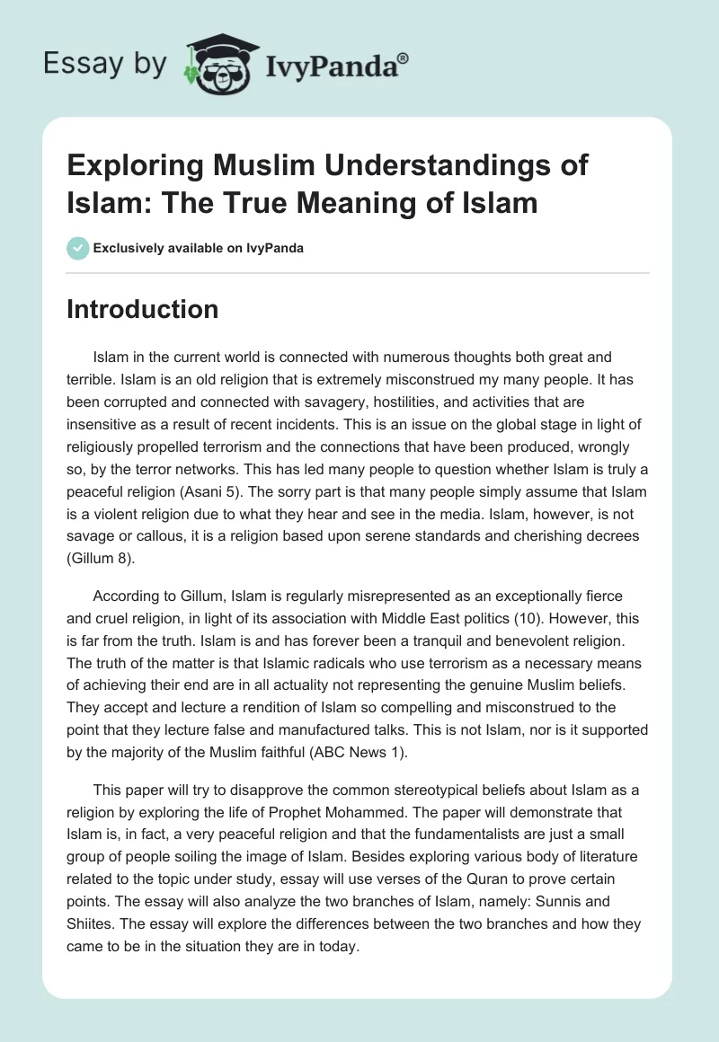 Exploring Muslim Understandings of Islam: The True Meaning of Islam. Page 1