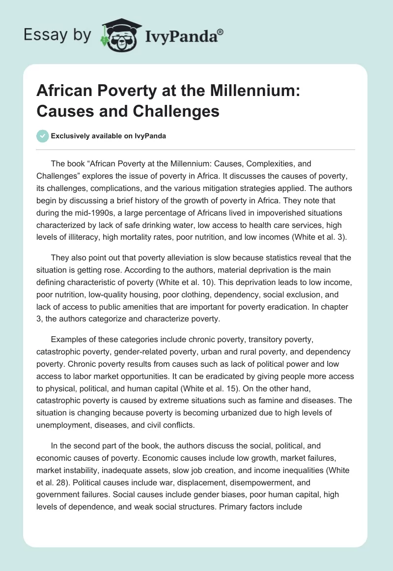 African Poverty at the Millennium: Causes and Challenges. Page 1