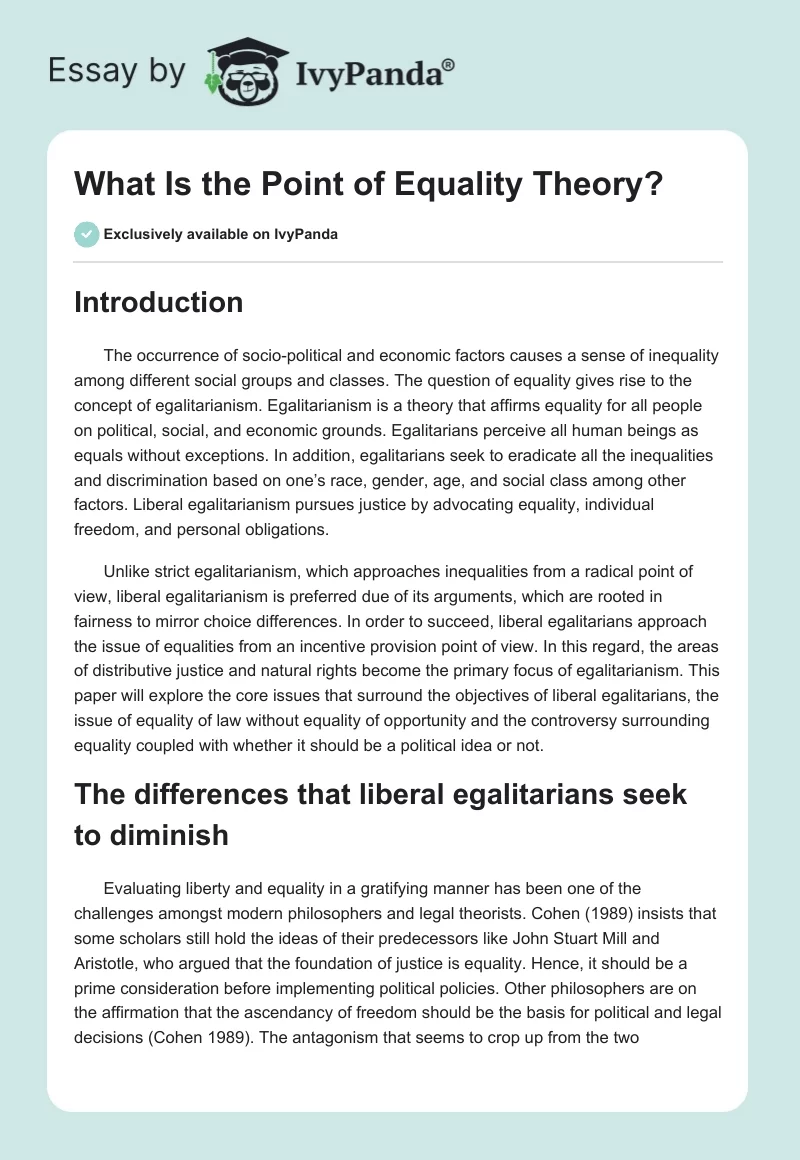 What Is the Point of Equality Theory?. Page 1