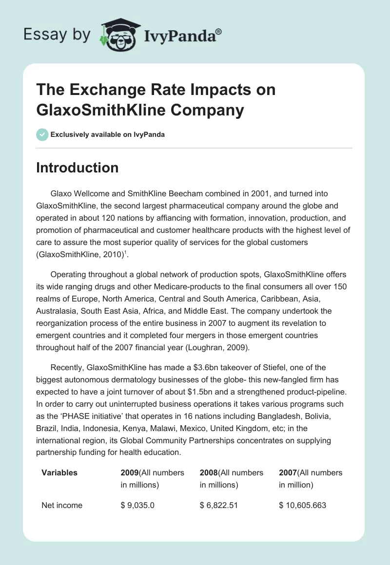 The Exchange Rate Impacts on GlaxoSmithKline Company. Page 1