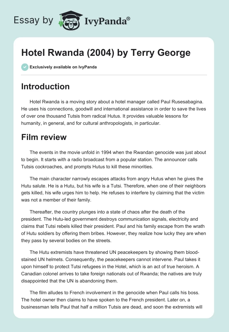 "Hotel Rwanda" (2004) by Terry George. Page 1