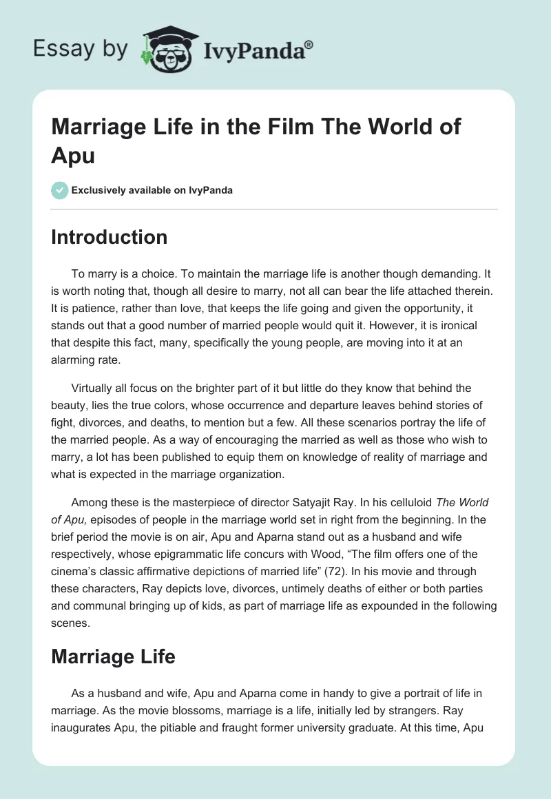 Marriage Life in the Film "The World of Apu". Page 1