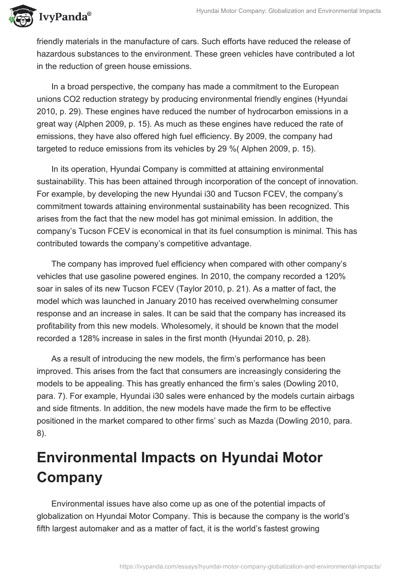 Hyundai Motor Company: Globalization and Environmental Impacts. Page 5