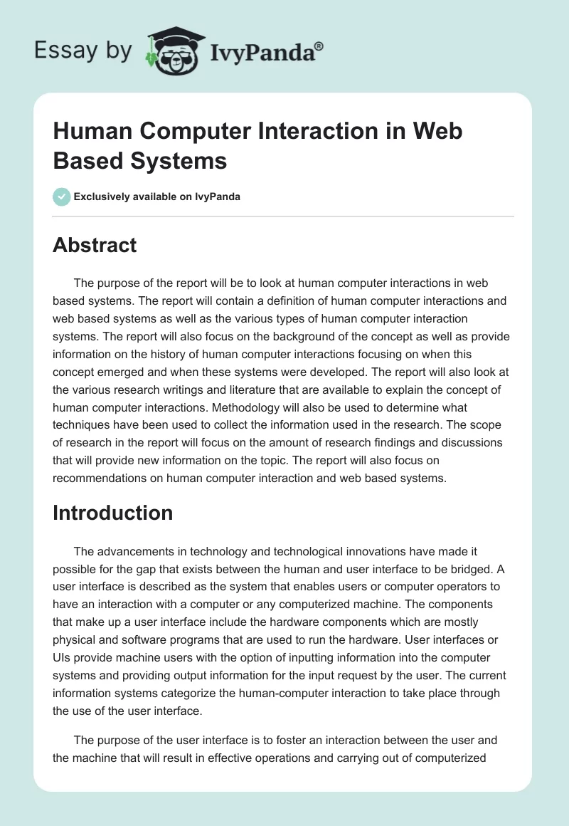 Human Computer Interaction in Web Based Systems. Page 1