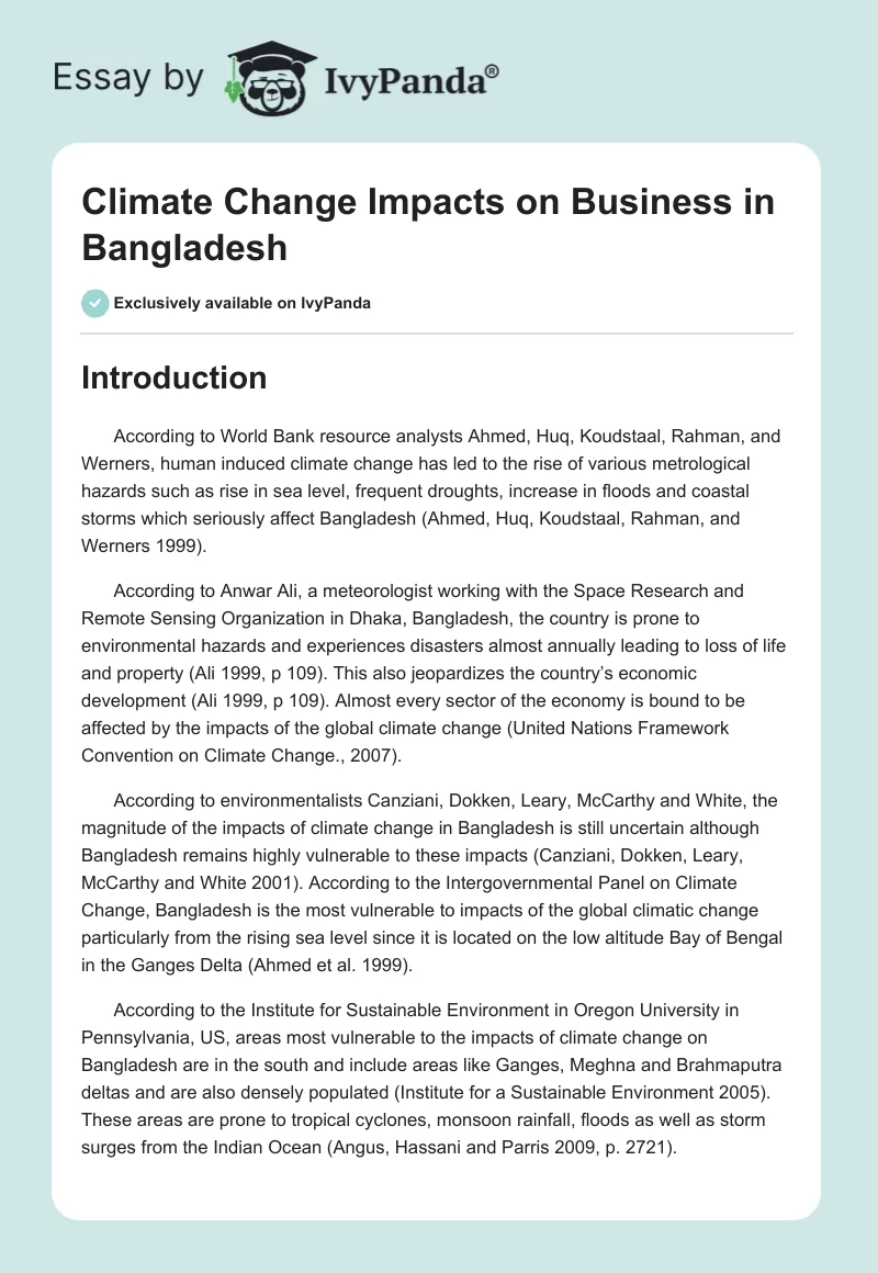 Climate Change Impacts on Business in Bangladesh. Page 1