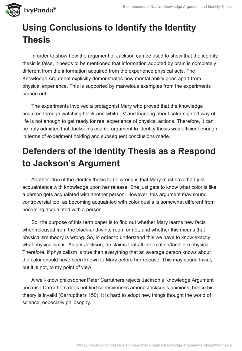 "Epiphenomenal Qualia": Knowledge Argument and Identity Thesis. Page 3