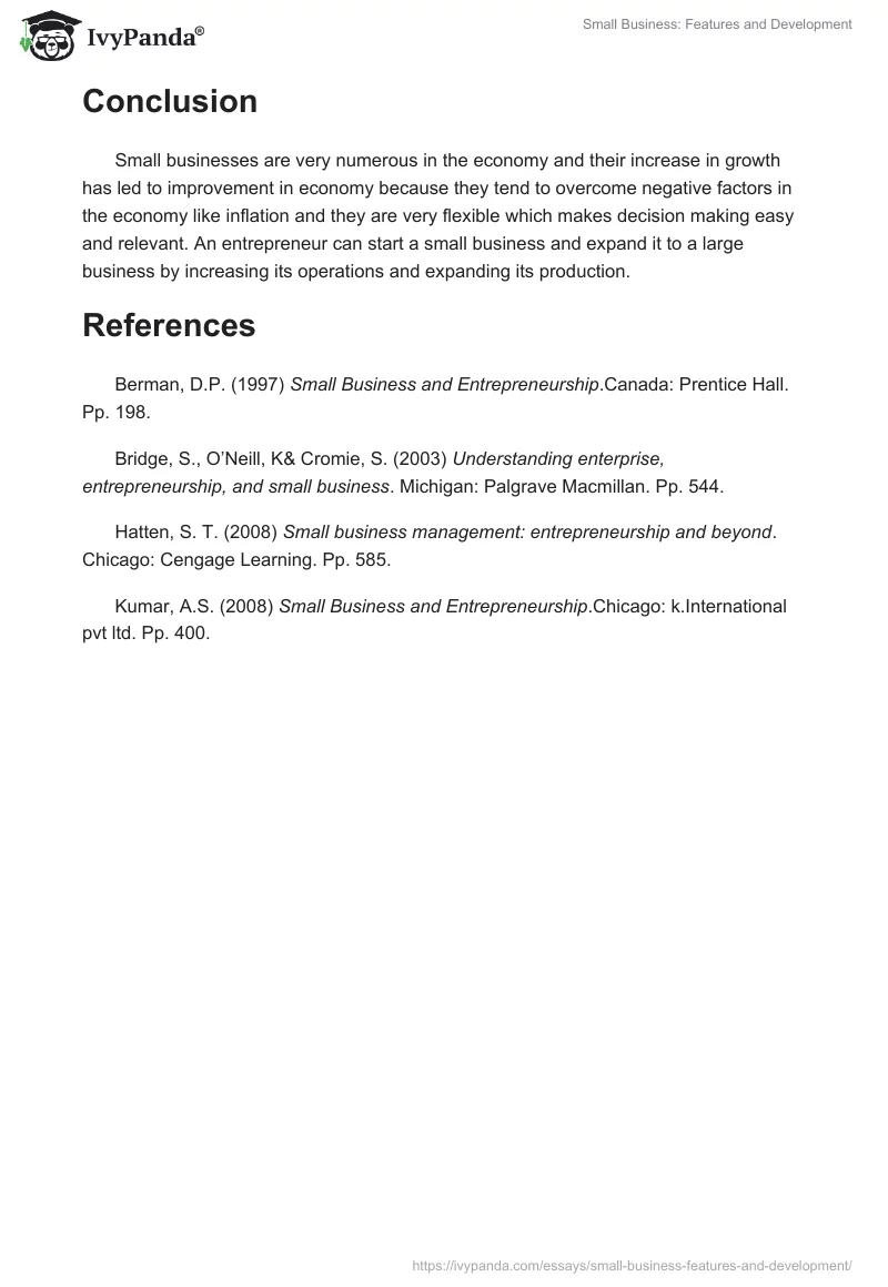 Small Business: Features and Development. Page 3
