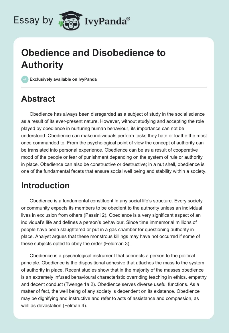 Obedience and Disobedience to Authority. Page 1