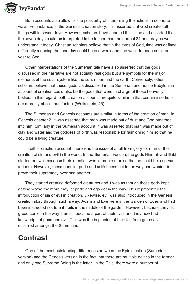 Religion: Sumerian and Genesis Creation Account. Page 2