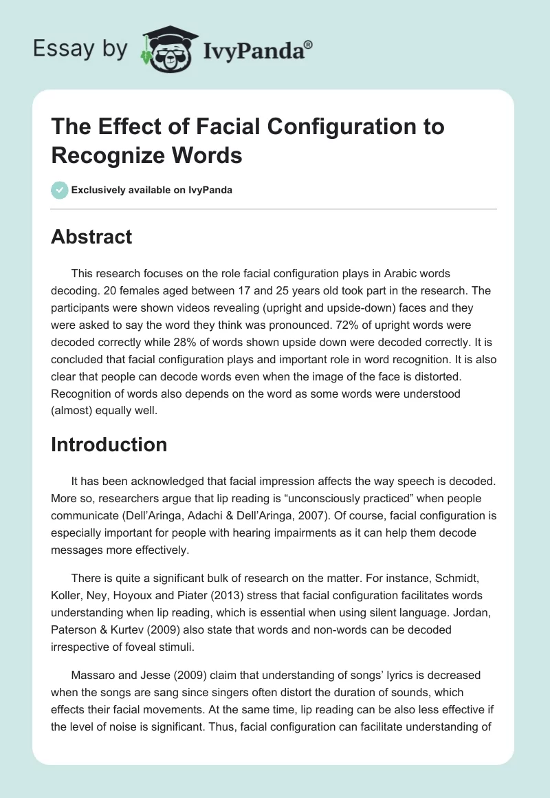 The Effect of Facial Configuration to Recognize Words. Page 1