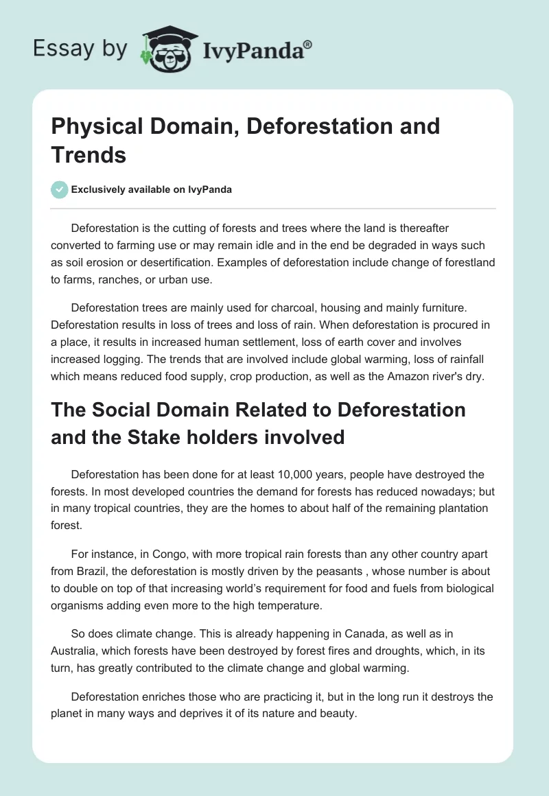 Physical Domain, Deforestation and Trends. Page 1