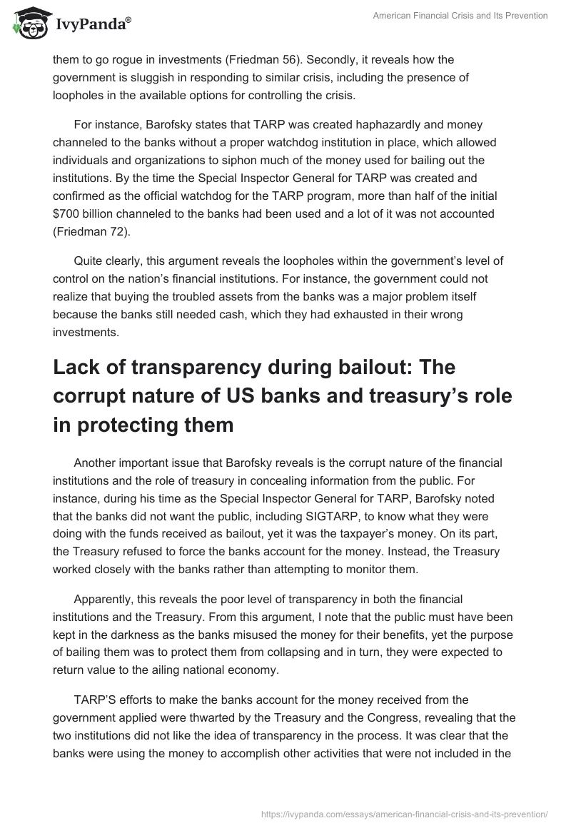 American Financial Crisis and Its Prevention. Page 2