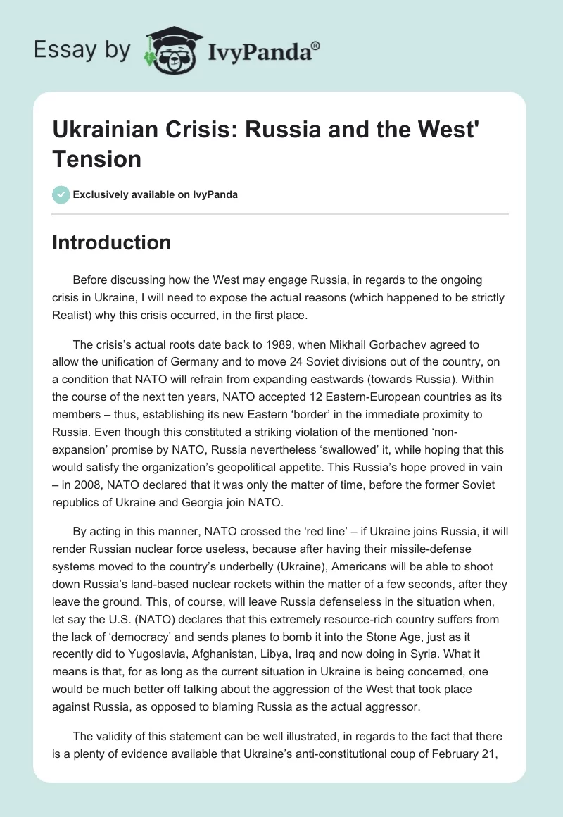 Ukrainian Crisis: Russia and the West' Tension. Page 1