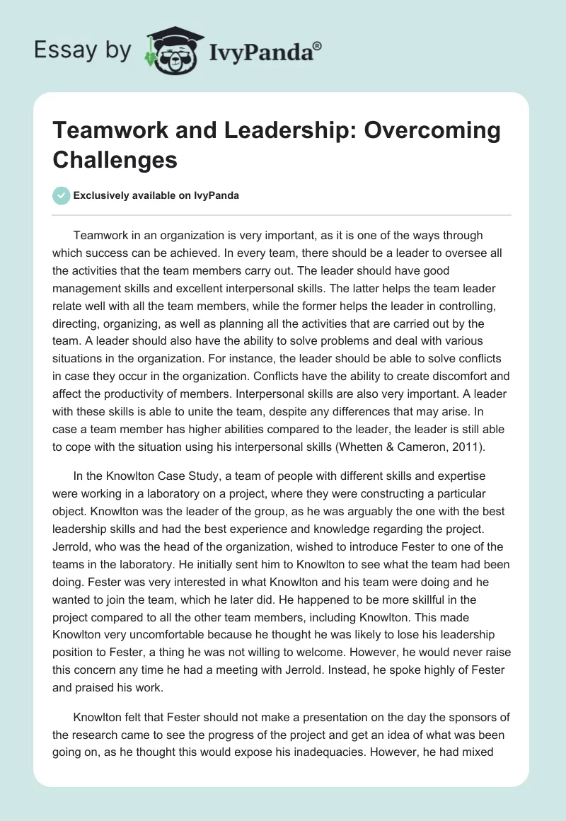 Teamwork and Leadership: Overcoming Challenges. Page 1