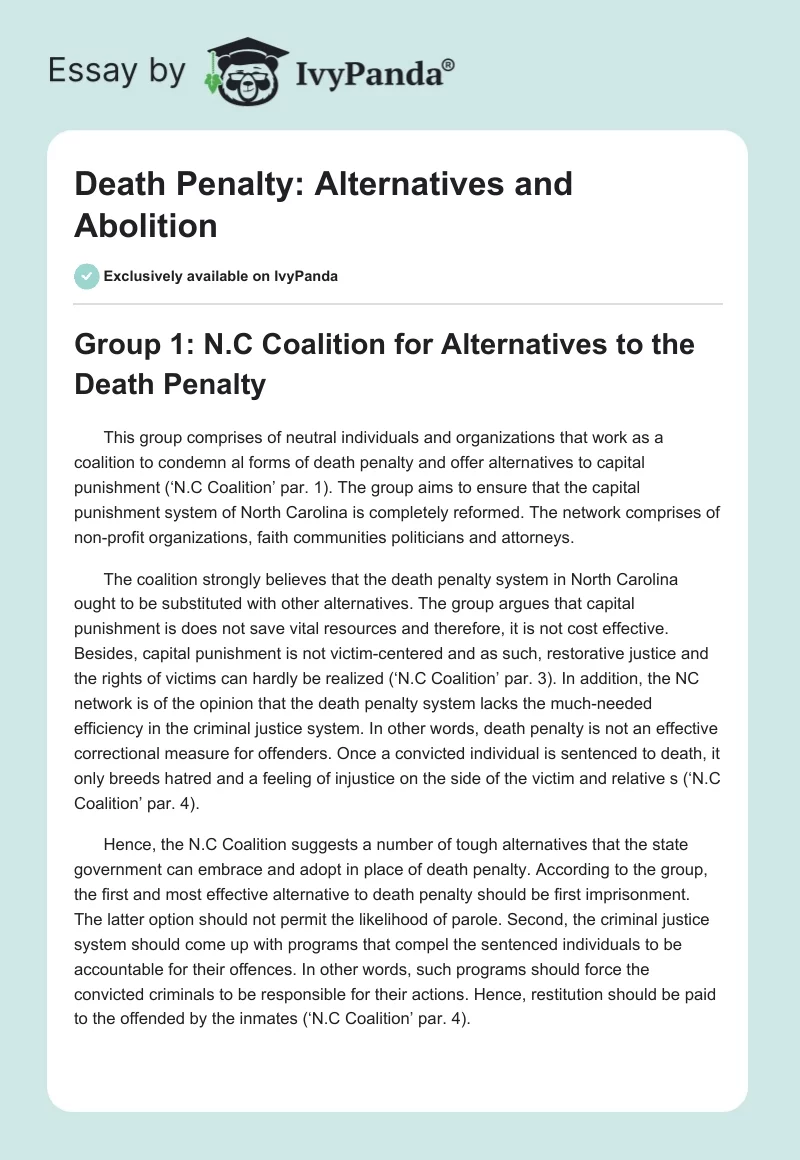 Death Penalty: Alternatives and Abolition. Page 1