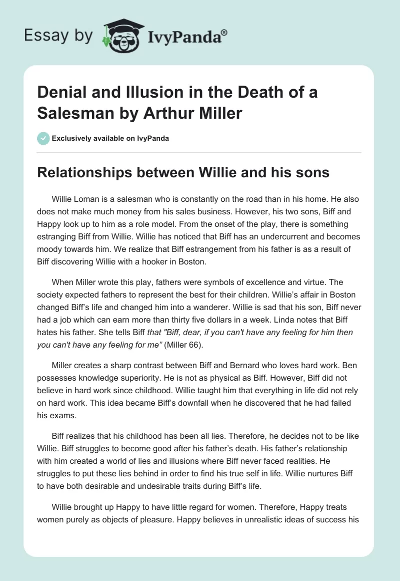 Denial and Illusion in the "Death of a Salesman" by Arthur Miller. Page 1