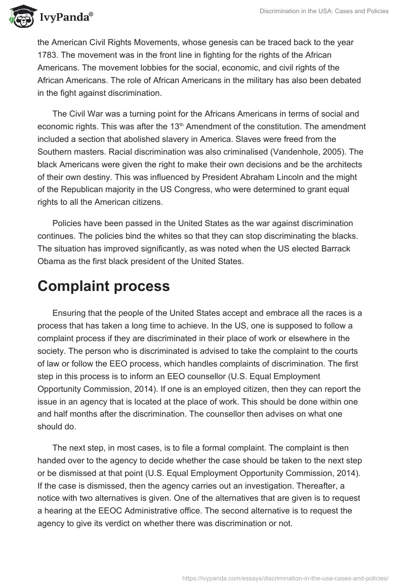 Discrimination in the USA: Cases and Policies. Page 2