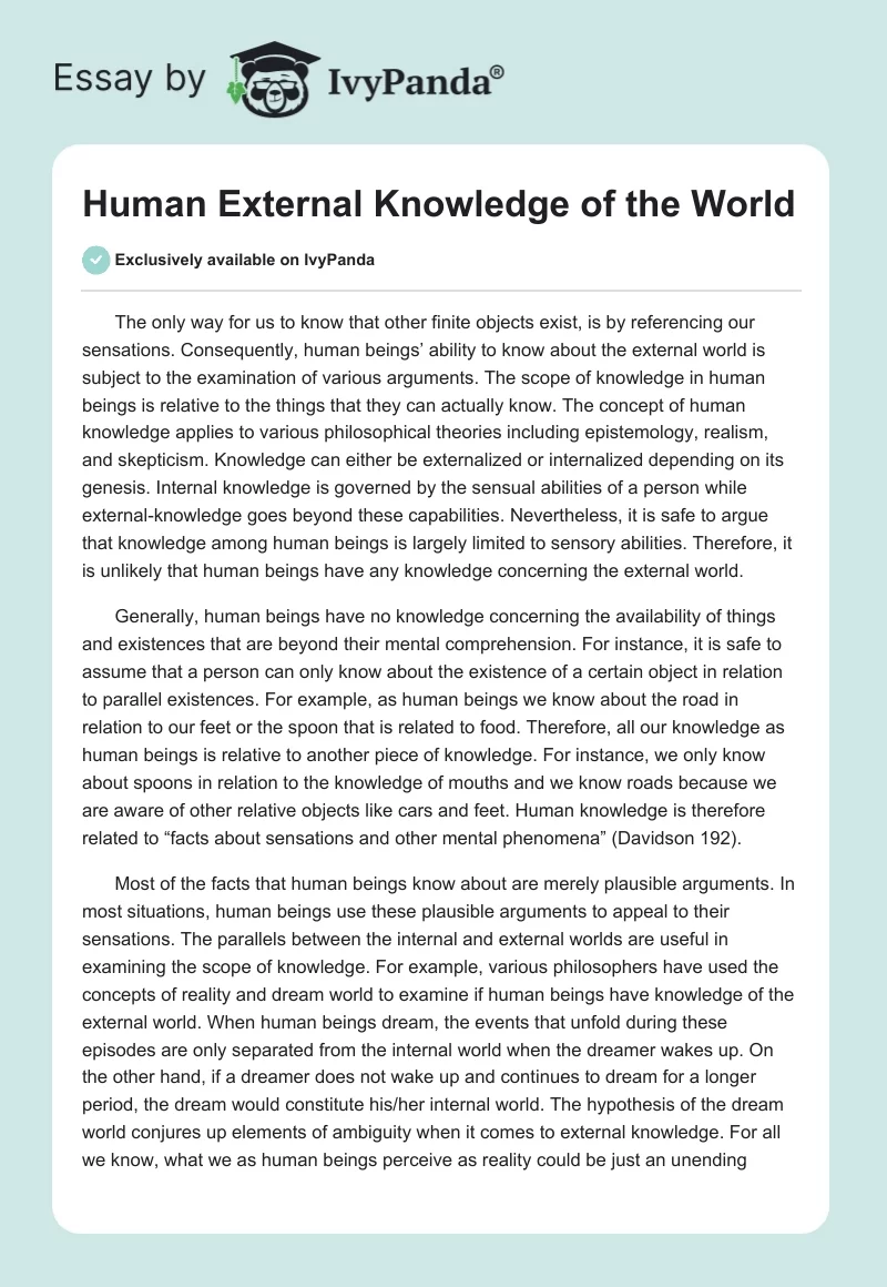Human External Knowledge of the World. Page 1