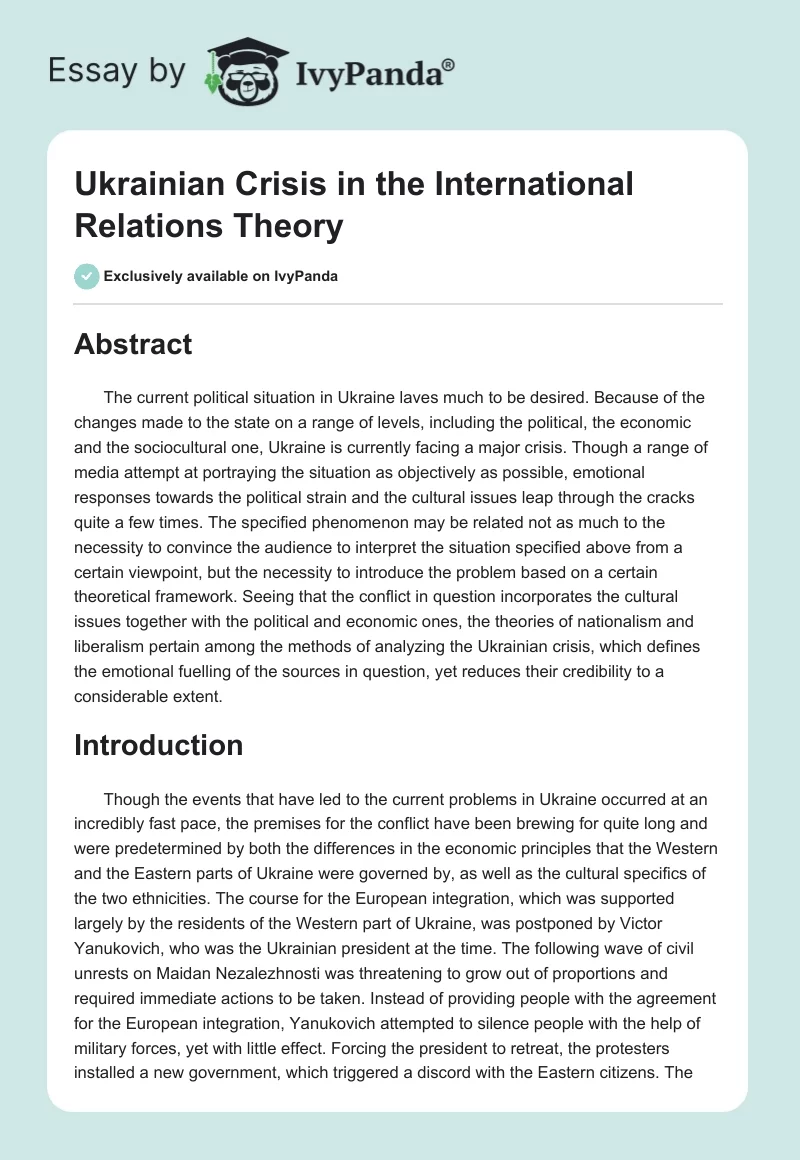 Ukrainian Crisis in the International Relations Theory. Page 1