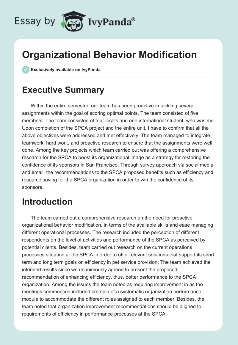 Organizational Behavior Modification. Page 1