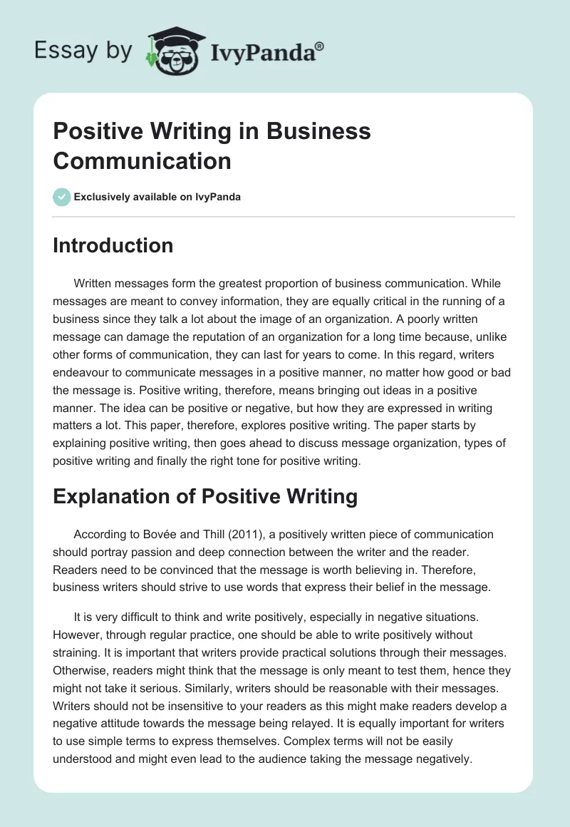 Positive Writing in Business Communication. Page 1