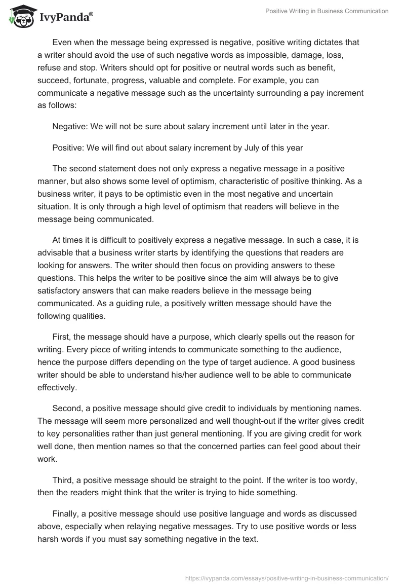 Positive Writing in Business Communication. Page 2
