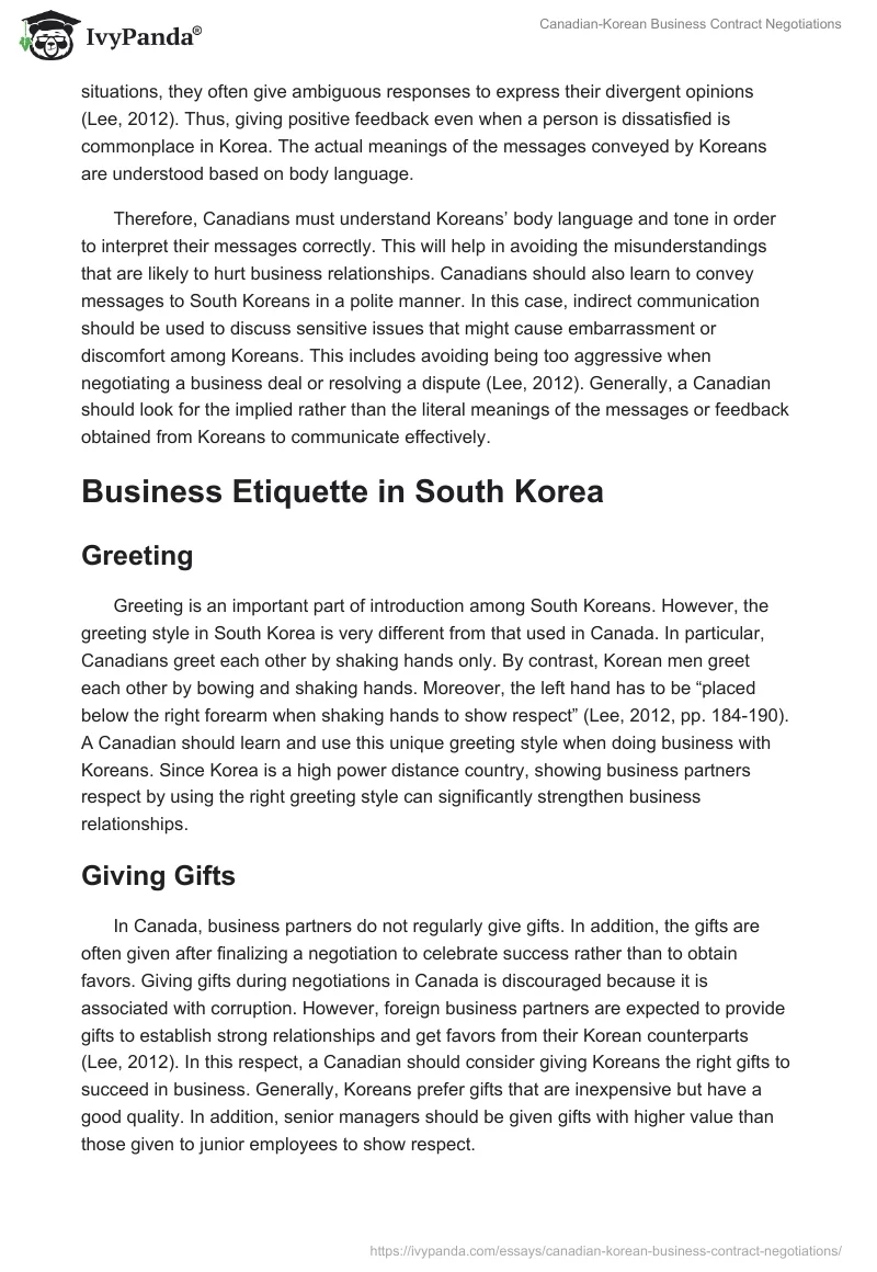 Canadian-Korean Business Contract Negotiations. Page 4