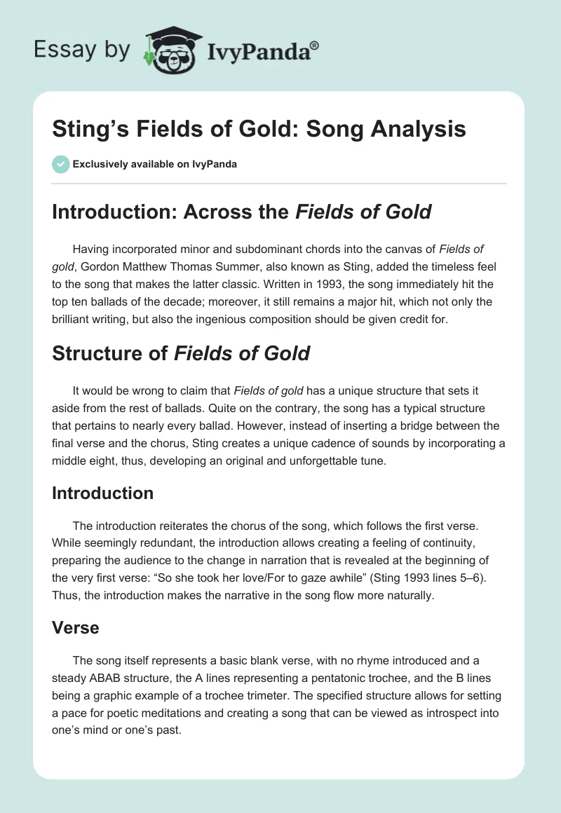 Sting’s "Fields of Gold": Song Analysis. Page 1