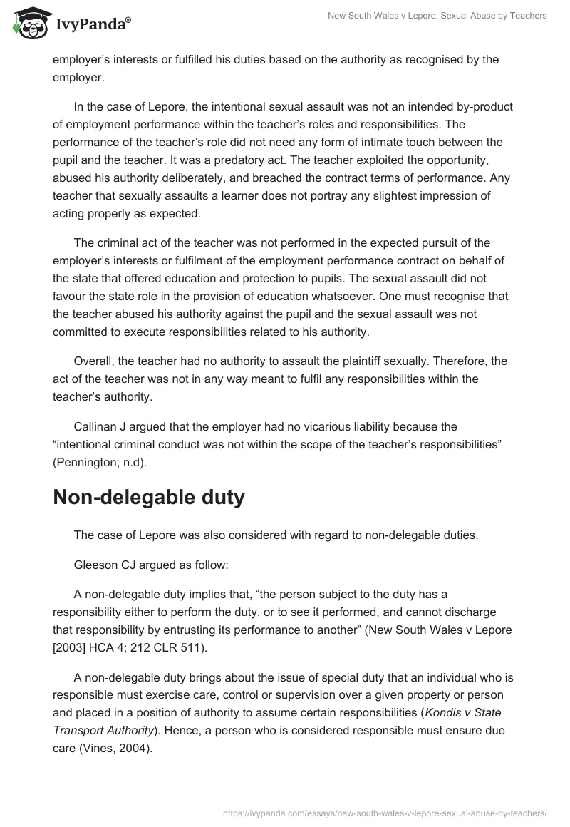 New South Wales vs. Lepore: Sexual Abuse by Teachers. Page 4
